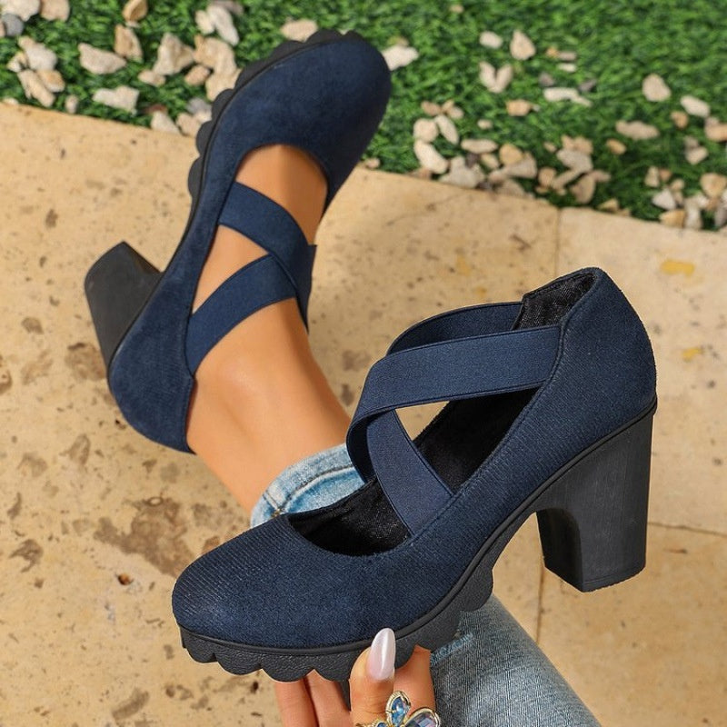 🥳💞 +26 000 vendues🔥👠Chaussures Mary Jane pour femme à bout rond, avec lanières croisées, talon bloc, semelle compensée et découpes, à talons hauts🎁