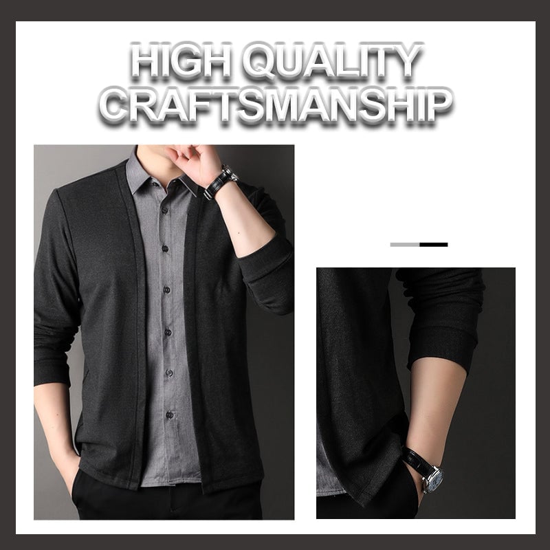 Zweiteiliger Herren-Cardigan mit Hemdkragen für einen stilvollen und raffinierten Look.