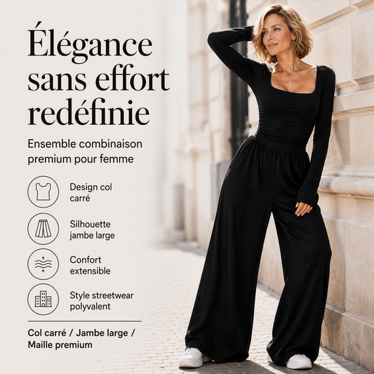 ✨ UN LOOK COMPLET SANS EFFORT | Combinaison Femme à Encolure Carrée & Jambes Larges -53 %