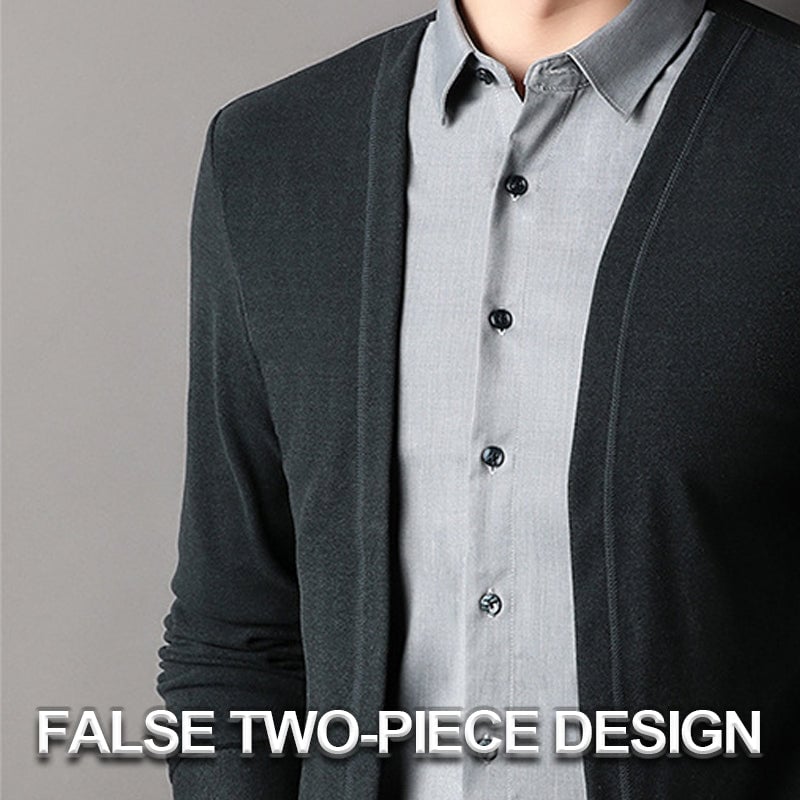 Zweiteiliger Herren-Cardigan mit Hemdkragen für einen stilvollen und raffinierten Look.