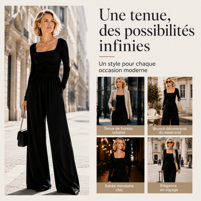 ✨ UN LOOK COMPLET SANS EFFORT | Combinaison Femme à Encolure Carrée & Jambes Larges -53 %