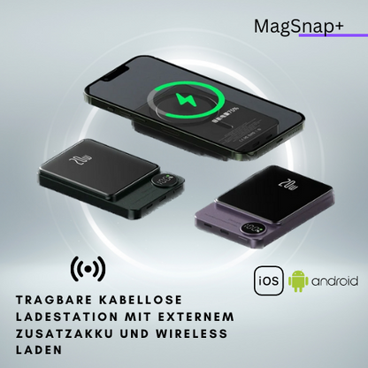 Tragbare Powerbank, kabellos aufladbar, magnetisch, extra große Kapazität für