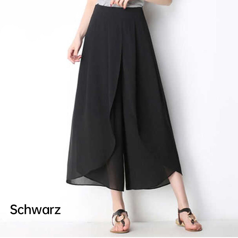 Leichte, hochgeschnittene Palazzohose aus Chiffon mit weitem Bein für Damen