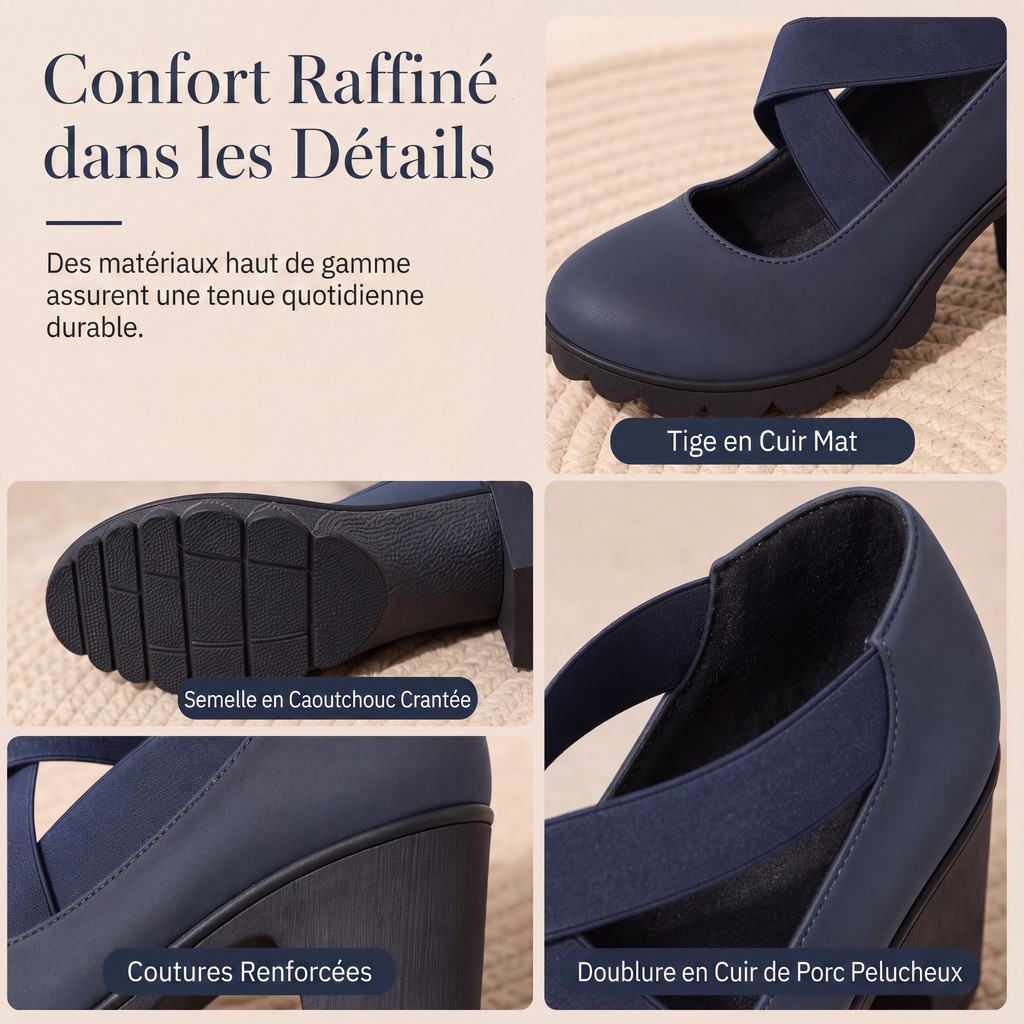 🥳💞 +26 000 vendues🔥👠Chaussures Mary Jane pour femme à bout rond, avec lanières croisées, talon bloc, semelle compensée et découpes, à talons hauts🎁