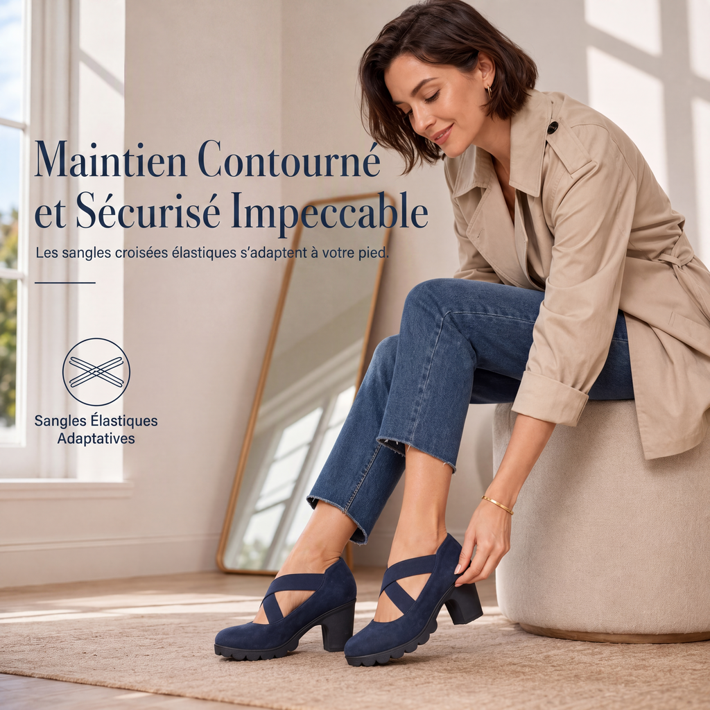 🥳💞 +26 000 vendues🔥👠Chaussures Mary Jane pour femme à bout rond, avec lanières croisées, talon bloc, semelle compensée et découpes, à talons hauts🎁