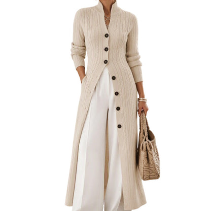 Manteau pull long cardigan long à col roulé et tricot torsadé pour femme