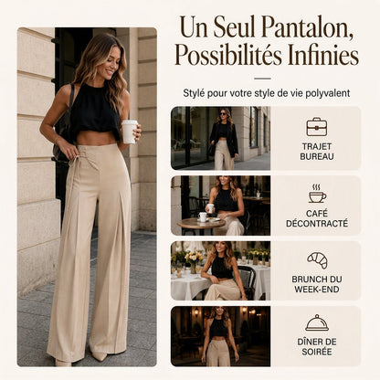 Pantalon large décontracté à taille haute pour femme