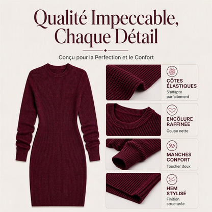 Robe moulante pour femme en maille côtelée à col rond