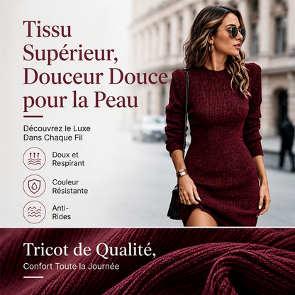 Robe moulante pour femme en maille côtelée à col rond