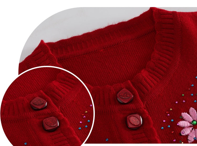[XL-4XL] Pullover mit gesticktem Revers für Menschen mittleren Alters und Ältere