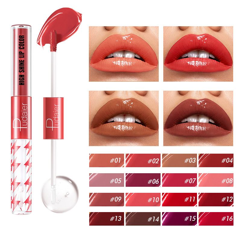 16 Farben Doppel-Lipgloss zum Hervorheben - Hochglänzend und langhaftend